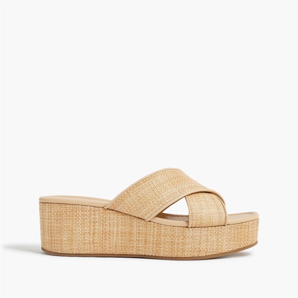 Size 6.5 J.Crew Crisscross Raffia Flatform Wedges New Without Tags - Picture 3 of 8